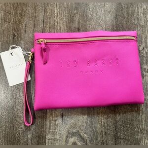 NWT Ted Baker Pink Wristlet Clutch with Gold Zipper
